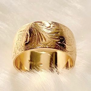 14kt Gold Etched Design Wide Band Ring